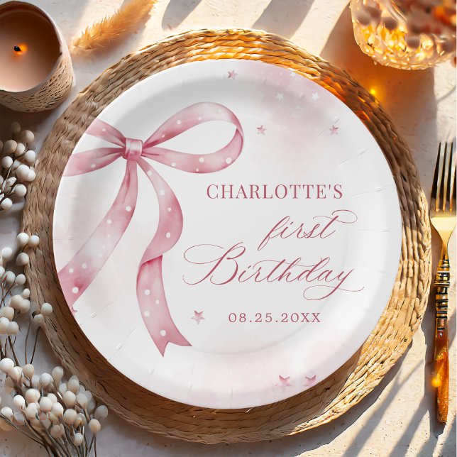 Prato De Papel Festa de primeiro aniversario de Arco rosa (Criador carregado)