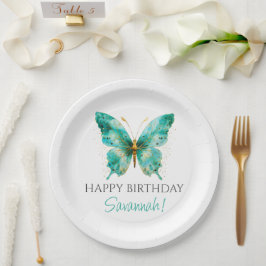 Prato De Papel Festa de primeiro aniversario de Borboleta Verde-T
