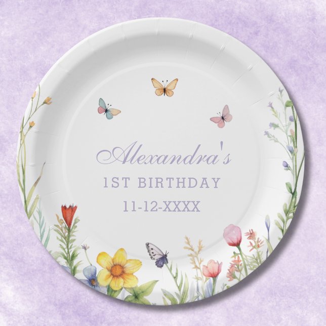 Prato De Papel Festa de primeiro aniversario de Flores Selvagens (Criador carregado)