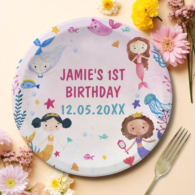 Prato De Papel Festa de primeiro aniversario de Sereia (Criador carregado)