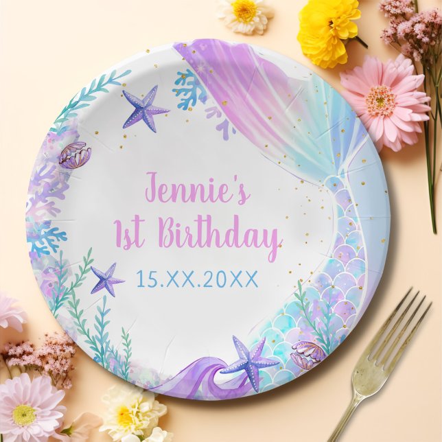 Prato De Papel Festa de primeiro aniversario de Sereia (Criador carregado)