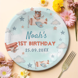 Prato De Papel Festa de primeiro aniversario de Tema de Avião de 