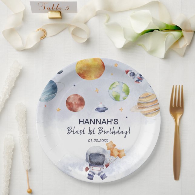 Prato De Papel Festa de primeiro aniversario do Astronauta Outer  (Casamento)