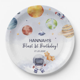 Prato De Papel Festa de primeiro aniversario do Astronauta Outer 