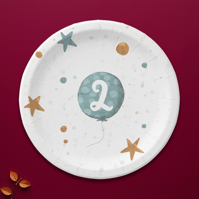 Prato De Papel Festa de segundo aniversário do Menino Balão Azul (Criador carregado)