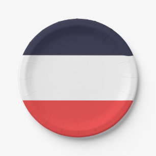 Prato De Papel Festa de Stripes Vermelhas e Brancas Azul