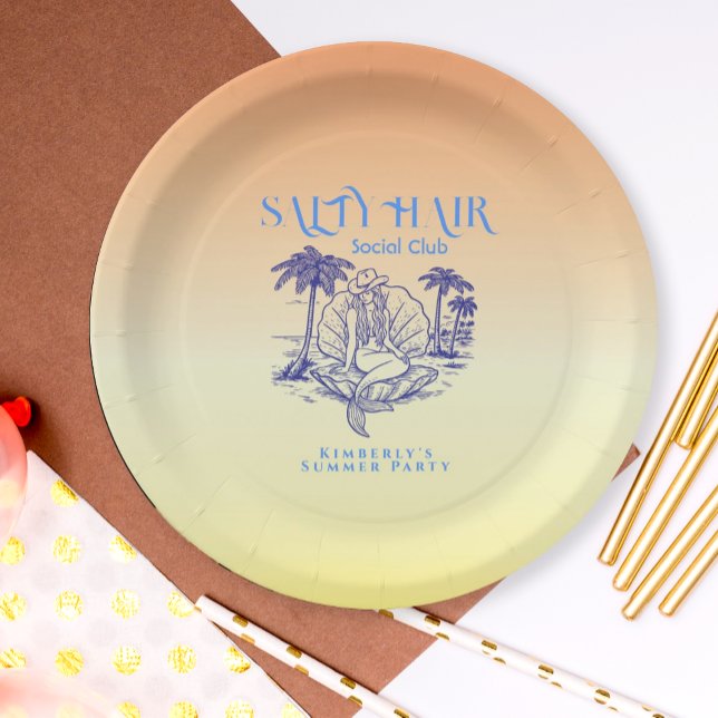 Prato De Papel Festa de Verão da Moça da Sereia Amarela Costeira (Criador carregado)