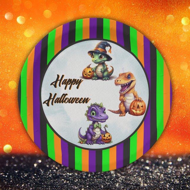 Prato De Papel Festa Dino-Mash do Dinossaur do Halloween (Dinosaur circle plates for your Dino-Mash Halloween Party!)