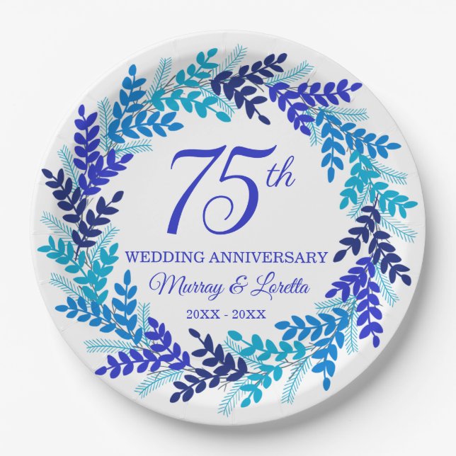 Prato De Papel Festa do 75° aniversário da Terra Azul Elegante (Frente)