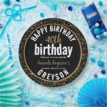 Festa Elegante de aniversário de 40 anos Preto e D