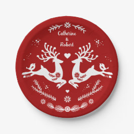 Prato De Papel Festa Escandinava Vermelha e Branca Cute Natal Cer