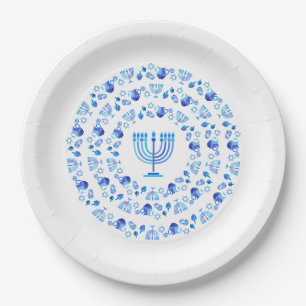 Prato De Papel Festa Feliz de Hanukkah Bela Decoração Azul
