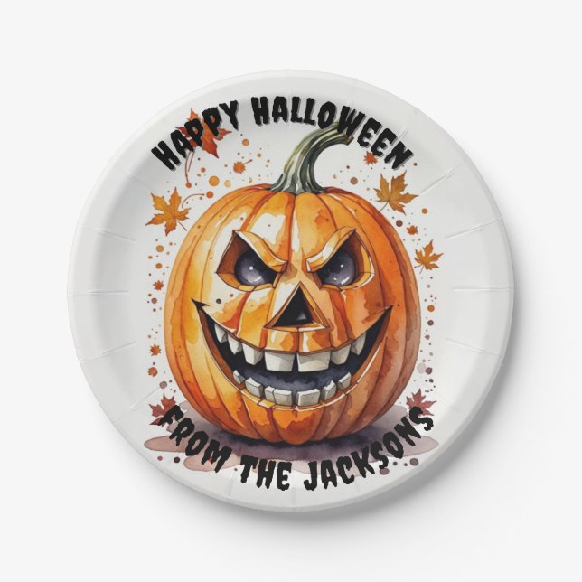 Prato De Papel festa feliz do Dia das Bruxas (Frente)