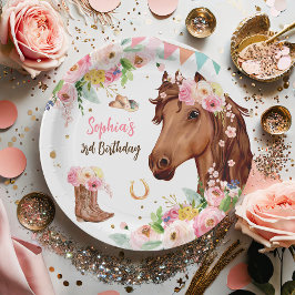 Prato De Papel Festa Floral Rosa Rosa-Rosa, Garota do Aniversário