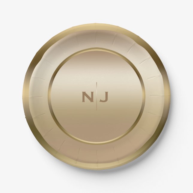 Prato De Papel Festa Glamour Moderno Dourado Brilhante (Frente)