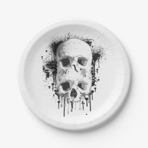 Prato De Papel Festa Gráfica com Tinta Preta Skull Drip