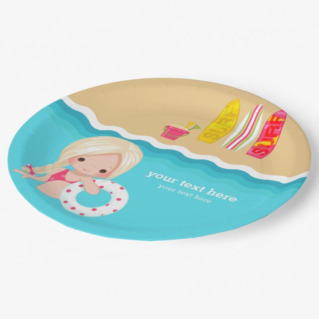 Prato De Papel festa na praia (Inclinado)