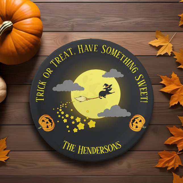 Prato De Papel Festa Negra Branca Moderna de Gato Negro de Hallow (Criador carregado)