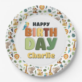 Prato De Papel Festa no Zoo Safari Animal Feliz Aniversário