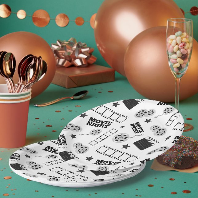 Prato De Papel Festa noturna branca negra (Múltiplo)