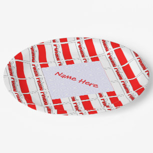 Prato De Papel Festa Personalizada com Nome Vermelho Bandeira da 