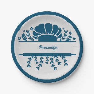 Prato De Papel Festa personalizada de Cinza azul do Chef