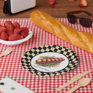 Prato De Papel Festa personalizável de hotdog grelhado com engren