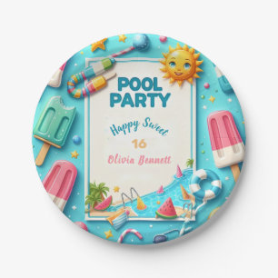 Prato De Papel Festa piscina Aniversário Doce 16 Natação de Verão