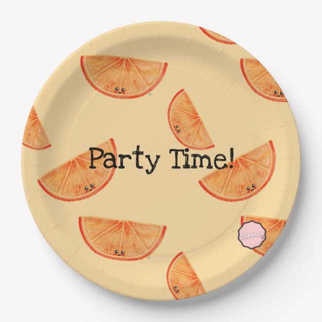 Prato De Papel Festa! Placas de papel laranja Kawaii (Frente)