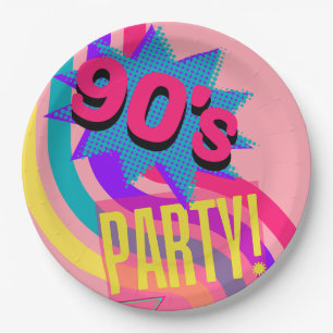 Prato De Papel Festa Retro dos Anos 90 Rosa Aniversário Nostálgic