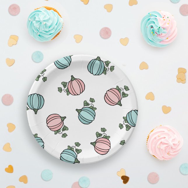 Prato De Papel Festa Revelatória de Gênero Pumpkins Azul e Rosa (Criador carregado)