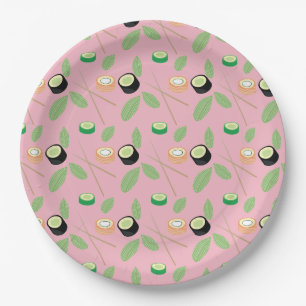 Prato De Papel Festa Sushi Hibachi Sushi Rolls and Chopsticks