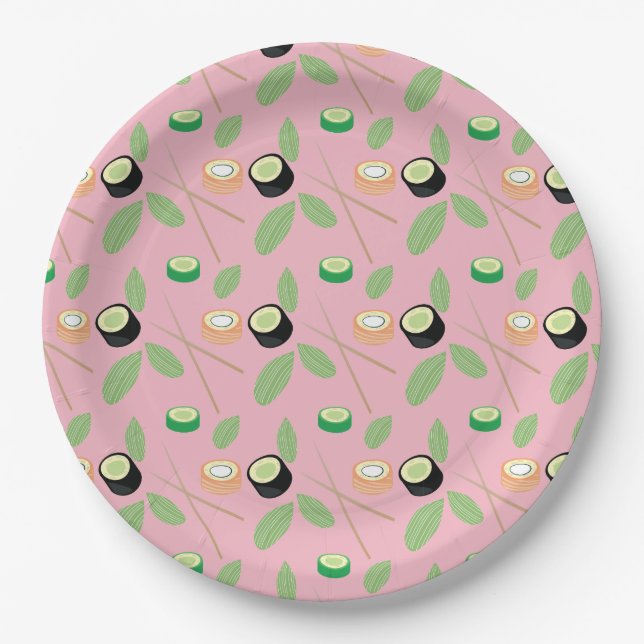 Prato De Papel Festa Sushi Hibachi Sushi Rolls and Chopsticks (Frente)