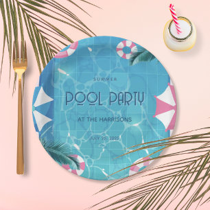 Prato De Papel Festa Tropical de Verão na Piscina