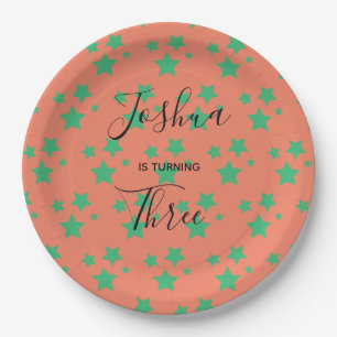 Prato De Papel Festa Verde do Circo Laranja Verde de aniversário 