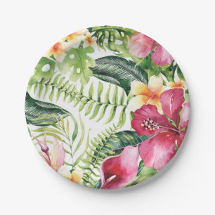 Prato De Papel Festas de Chá de Noiva Floral Folhas Flores Tropic