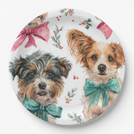 Prato De Papel Festive Christmas Dogs Paper Plates