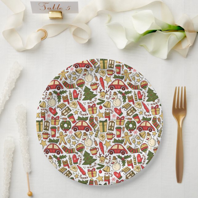 Prato De Papel Festive Christmas Doodle Paper Plate (Casamento)