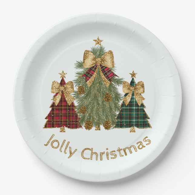 Prato De Papel Festive Christmas Trees & Custom Name Paper Plates (Frente)