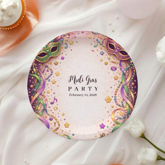 Prato De Papel Festive Ribbon Mask Mardi Gras Masquerade (Criador carregado)