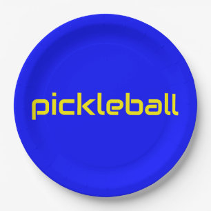 Prato De Papel Festivo Brito Azul Moderno Amarelo PICKLEBALL Text