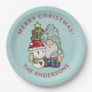Prato De Papel Festivo Gnomo Snowman Papel de Natal