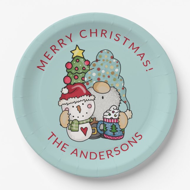 Prato De Papel Festivo Gnomo Snowman Papel de Natal (Frente)