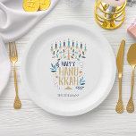 Prato De Papel Festivo Menorah Hanukkah<br><div class="desc">Festivo Menorah Hanukkah design.</div>