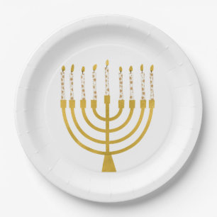 Prato De Papel Festivo Menorah Hanukkah Celestial Velas Elegante