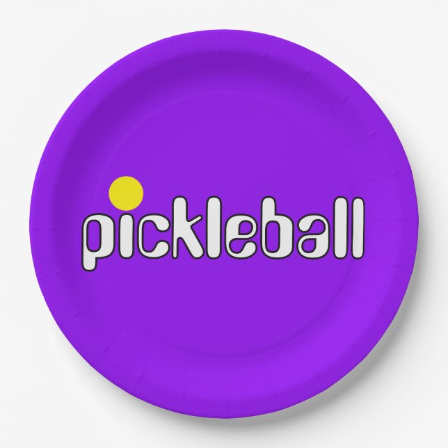Prato De Papel Festivo Mod PICKLEBALL Texto Roxo Fundo (Frente)