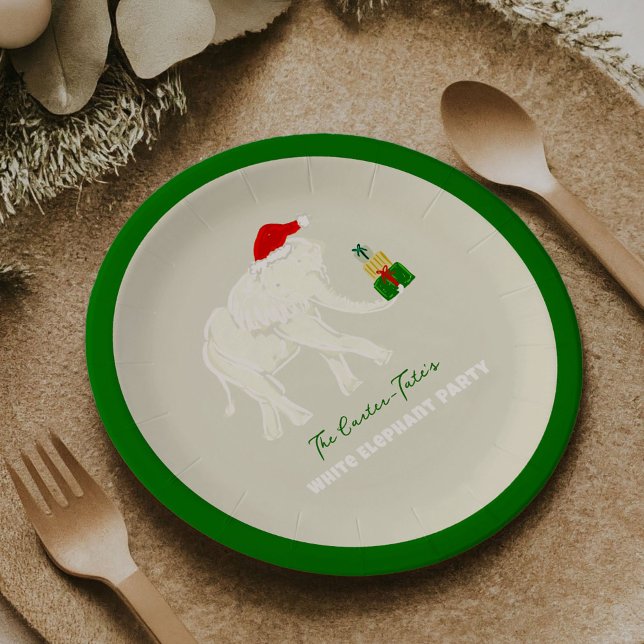 Prato De Papel Festivo Partido Elefante Branco Ilustrado Personal (Festive White Elephant Party Illustrated Custom Paper Plates)