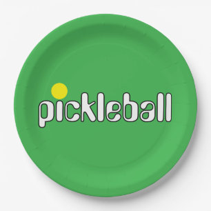 Prato De Papel Festivo PICKLEBALL Texto Brilhante Fundo Verde