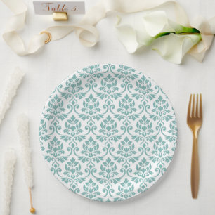 Prato De Papel Feuille Damask Teal Large Patterno