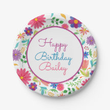 Fiesta Mexicana Folk Watercolor Floral Birthday Pa